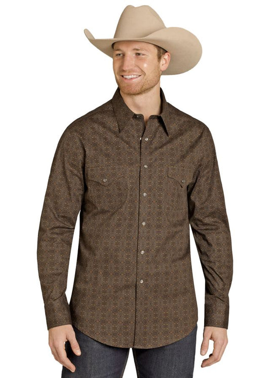 Panhandle Slim® Brown Medallion Printed Long Sleeve Snap Front Shirt