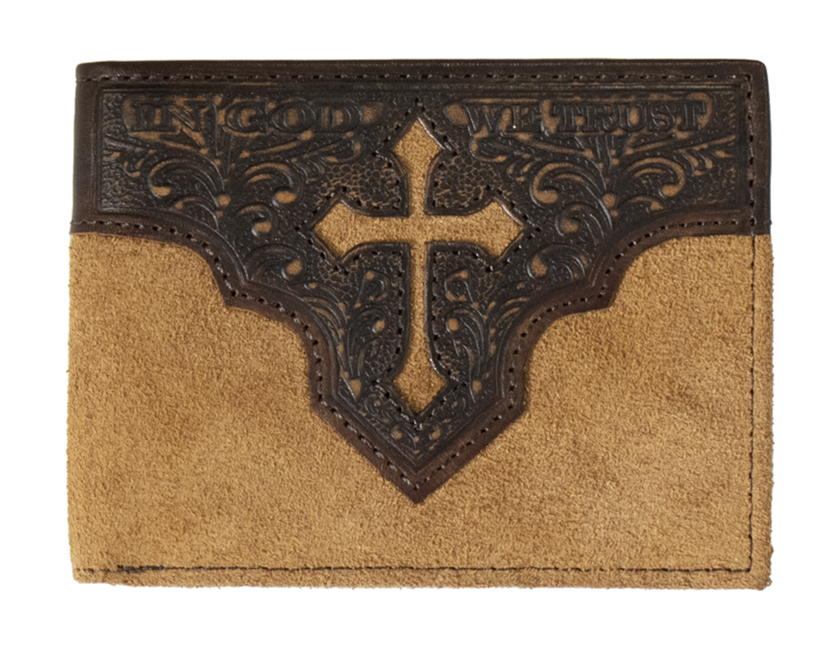 M&F® Men's Nocona Brown Embossed Cross Bifold Leather Western Wallet