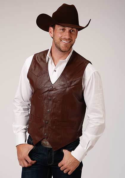 Roper® Men's Hold 'Em Snap Front Western Leather Vest