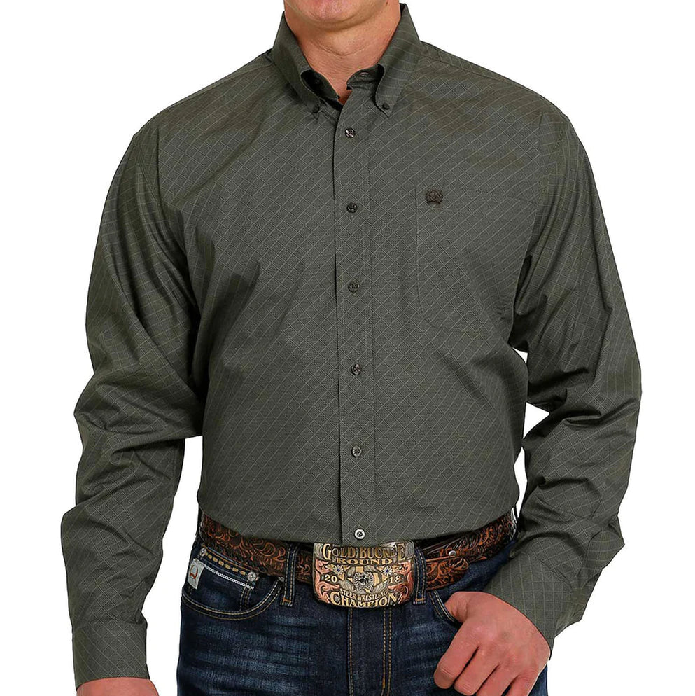 Cinch® Men's Olive Checker Print Long Sleeve Button Front Western Shirt