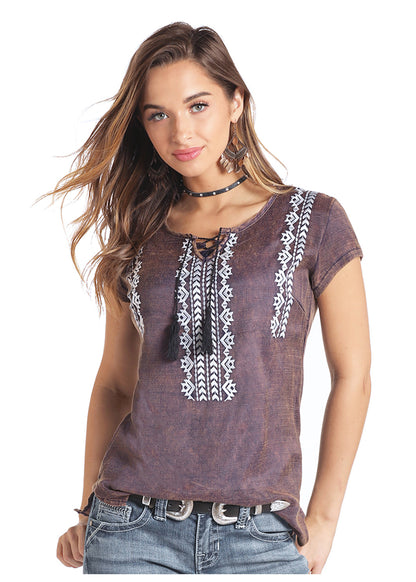 Panhandle Slim Women's Aztec Print Cap Sleeve Retro Shirt