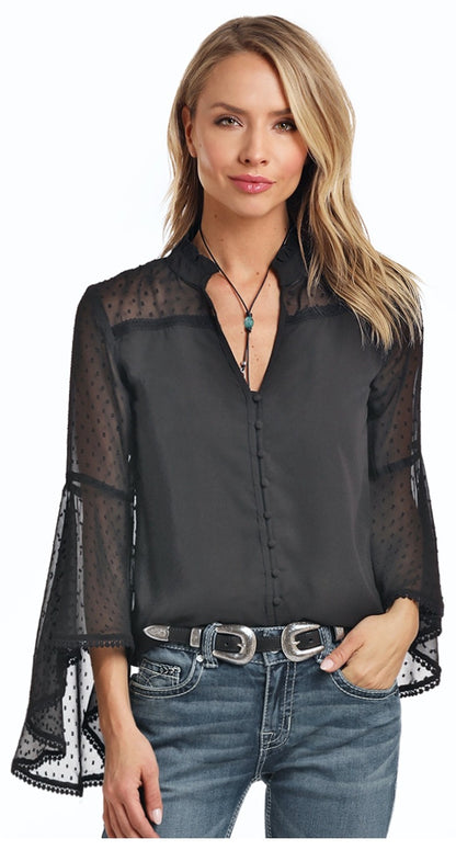 Panhandle Slim® Women's Sheer Flared Sleeve Button Front Western Blouse