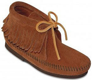 Minnetonka® Kids' Ankle Fringe Laced Leather Moccasins