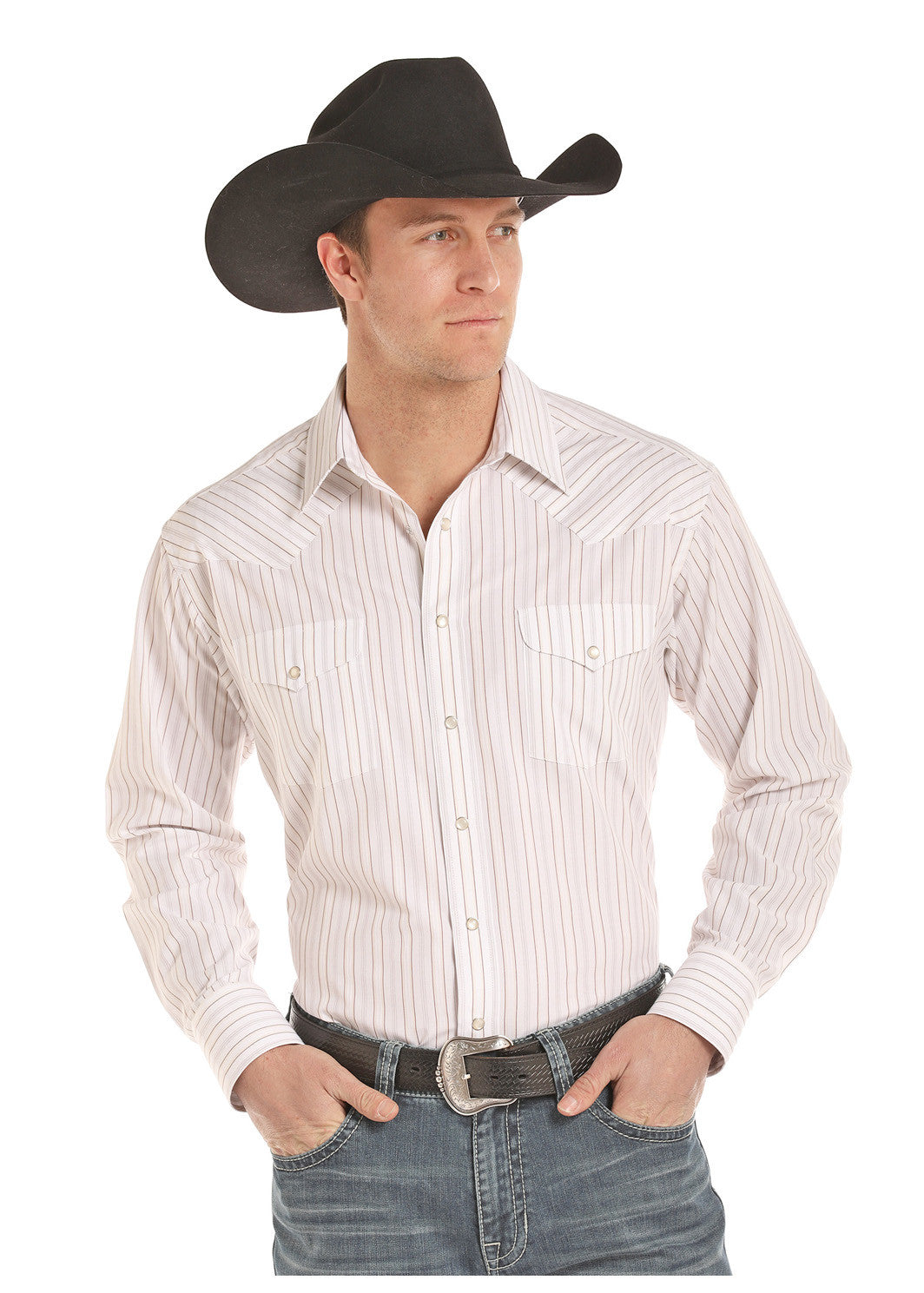 Panhandle Slim® Men's Dobby Stripe Long Sleeve Snap Front Western Shirt