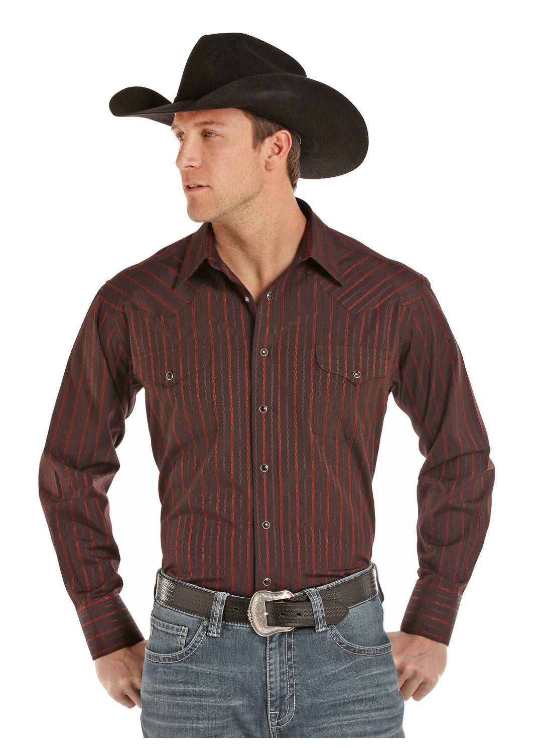 Panhandle Slim® Men's Dobby Stripe Long Sleeve Snap Front Western Shirt