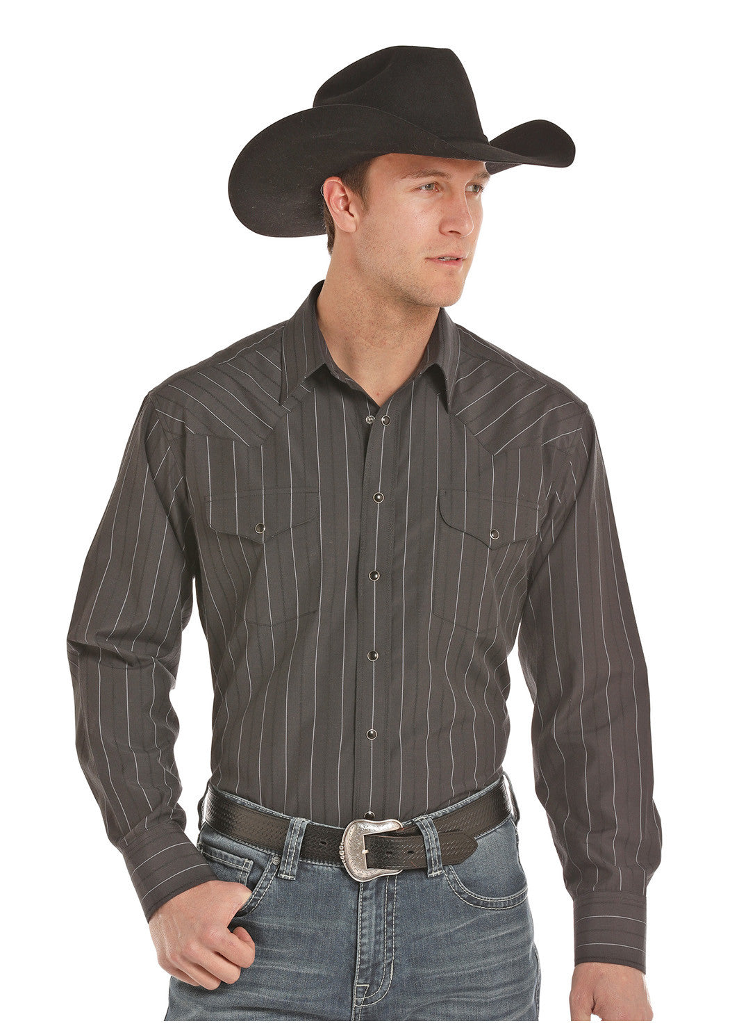 Panhandle Slim® Men's Dobby Stripe Long Sleeve Snap Front Western Shirt