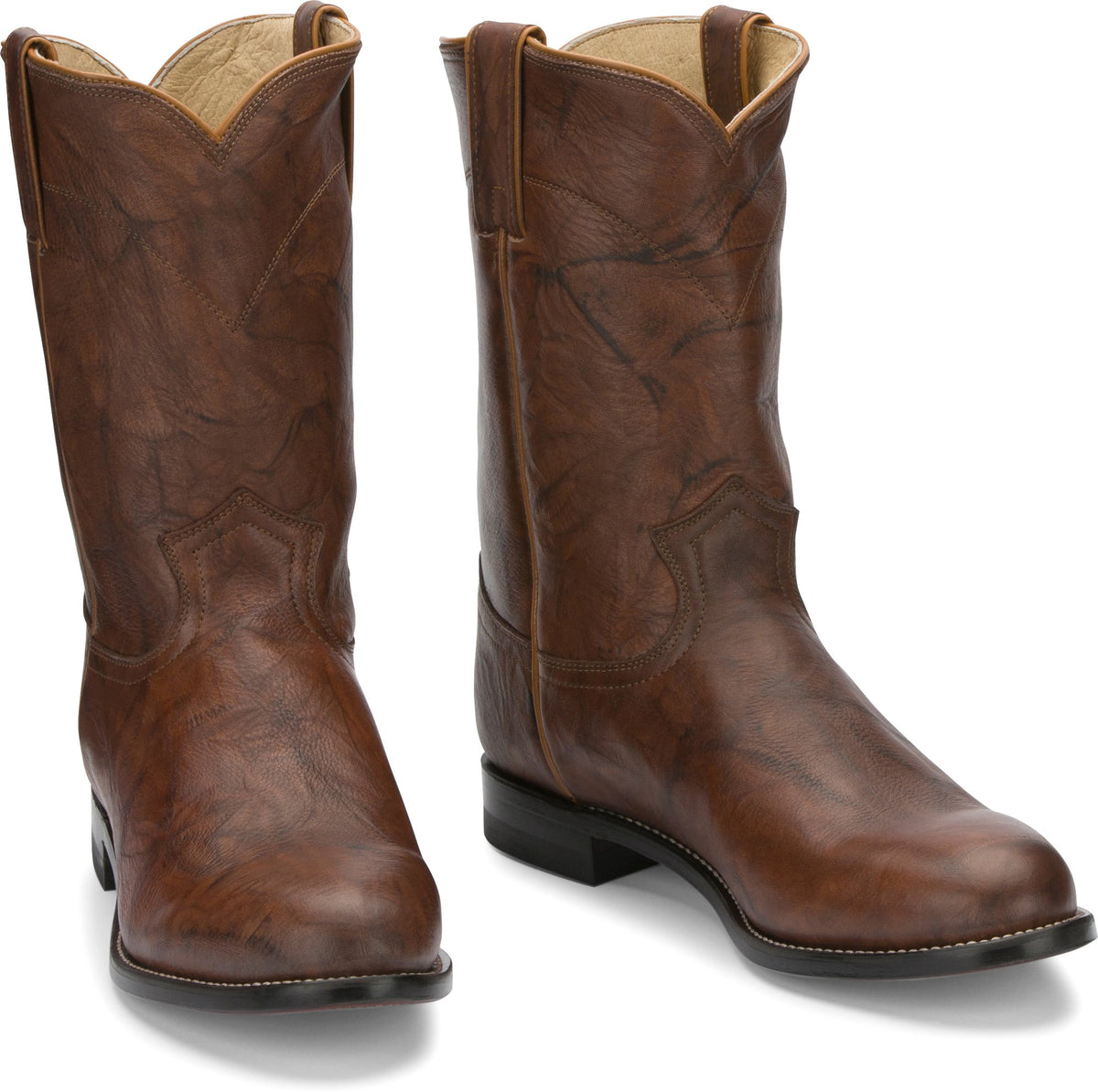 JUSTIN Mens Size 8.5 B Narrow Width Brown Leather Roper Cowboy Western Boots Vintage Original Justin Brown Leather Men main image 2