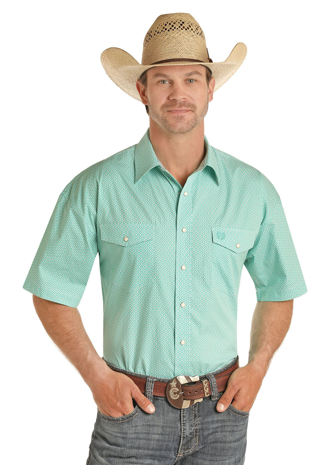 Panhandle Slim® Men's Emerald Galore Short Sleeve Snap Front Western Shirt