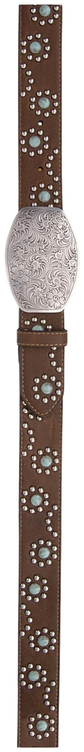 3-D® Women's Studded Turquoise Leather Western Belt