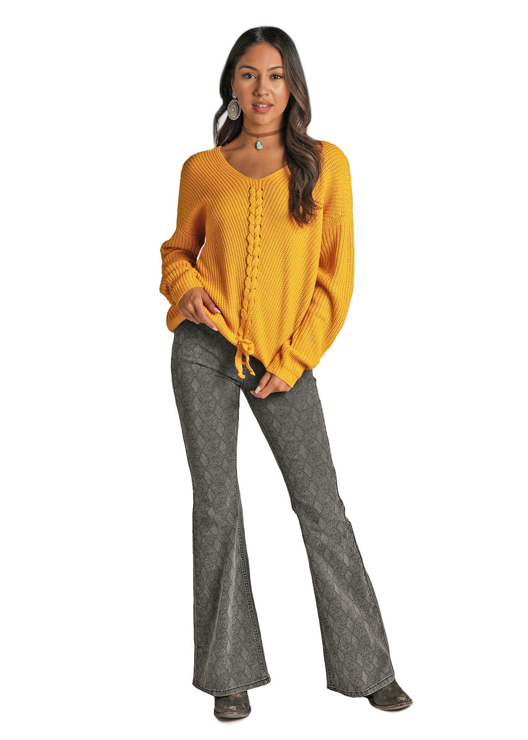 Panhandle Slim® Women's Braids Of Gold Knit Pullover Sweater