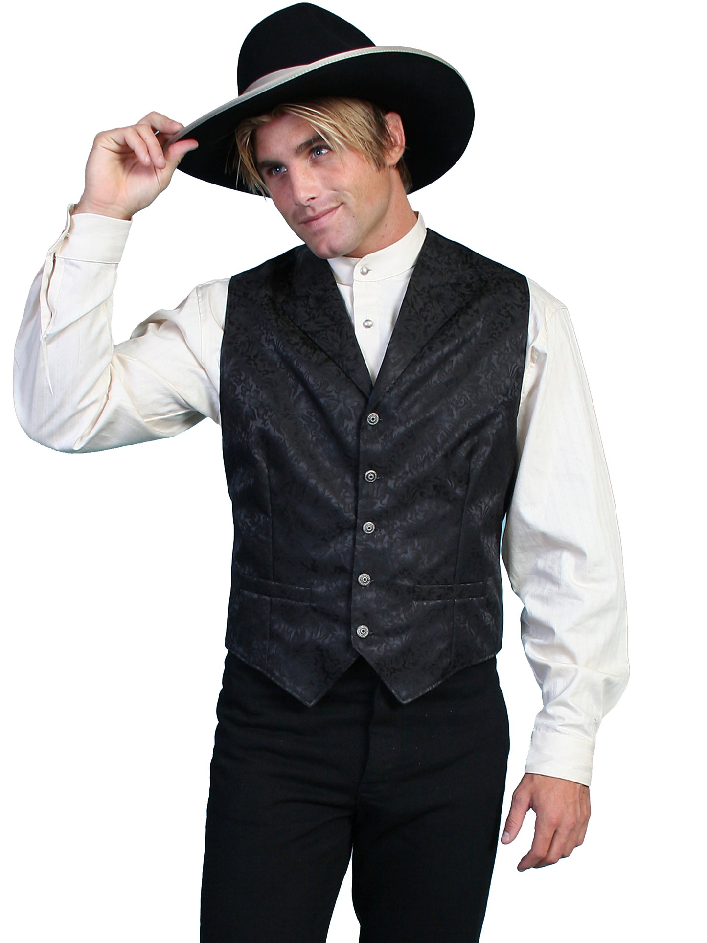 Wah Maker® Men's Floral Single Breasted Button Front Western Silk Vest