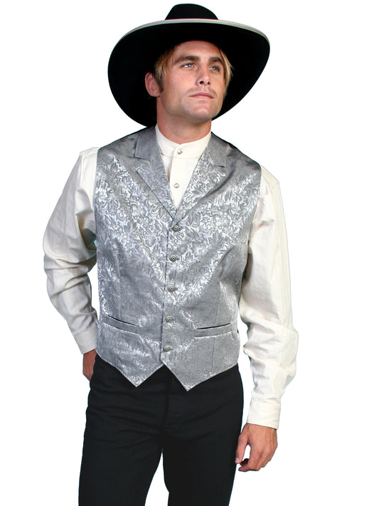 Wah Maker® Men's Floral Single Breasted Button Front Western Silk Vest