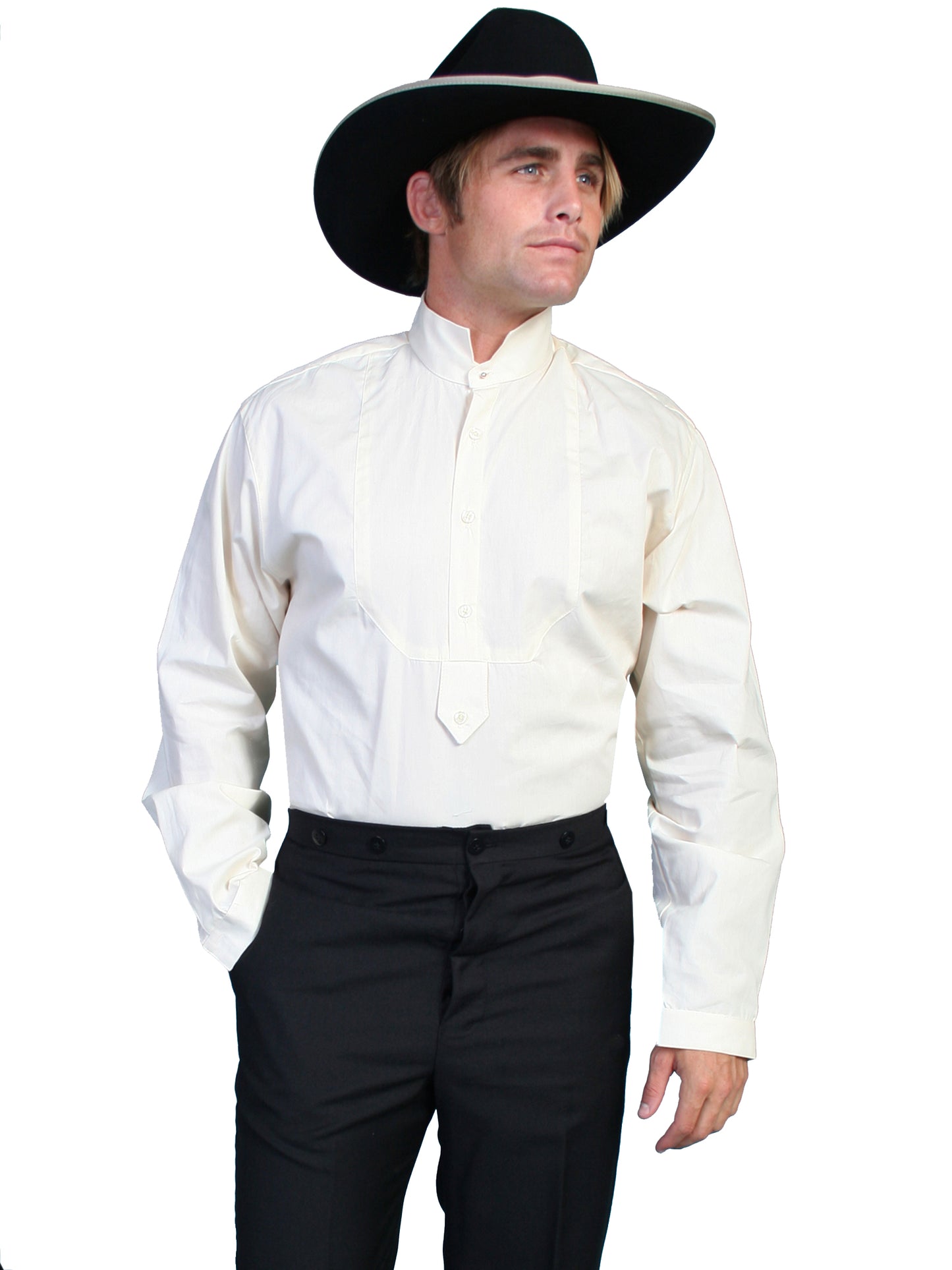 Wah Maker® Men's High Collar Long Sleeve Button Pullover Old West Shirt