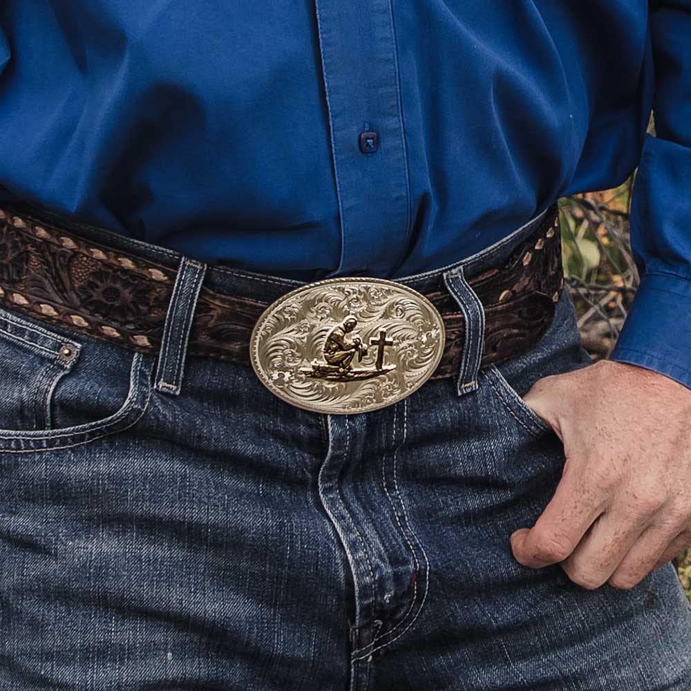 Montana Silversmiths® Men's American Beauty Filigree Christian Cowboy Belt Buckle