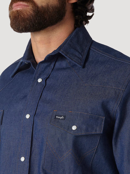 Wrangler® Men's Cowboy Cut® Rigid Denim Long Sleeve Western Work Shirt - Indigo