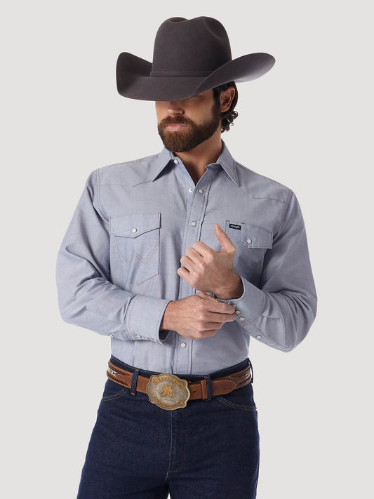 Wrangler® Men's Cowboy Cut® Poly Blend Long Sleeve Western Work Shirt - Chambray