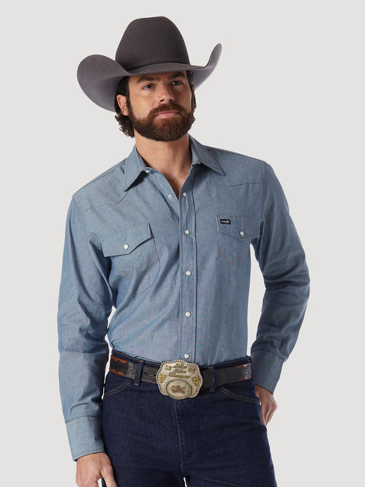 Wrangler® Men's Cowboy Cut® Denim Long Sleeve Western Work Shirt - Chambray