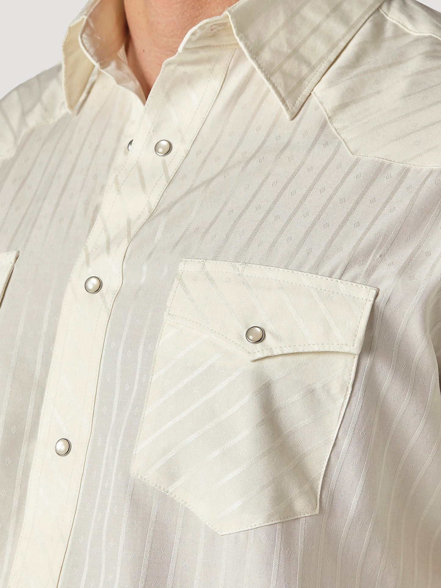 Wrangler® Men's Cream Stripe Long Sleeve Snap Front Western Shirt