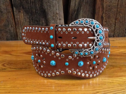 Roper Women's Turquoise Wave Leather Belt