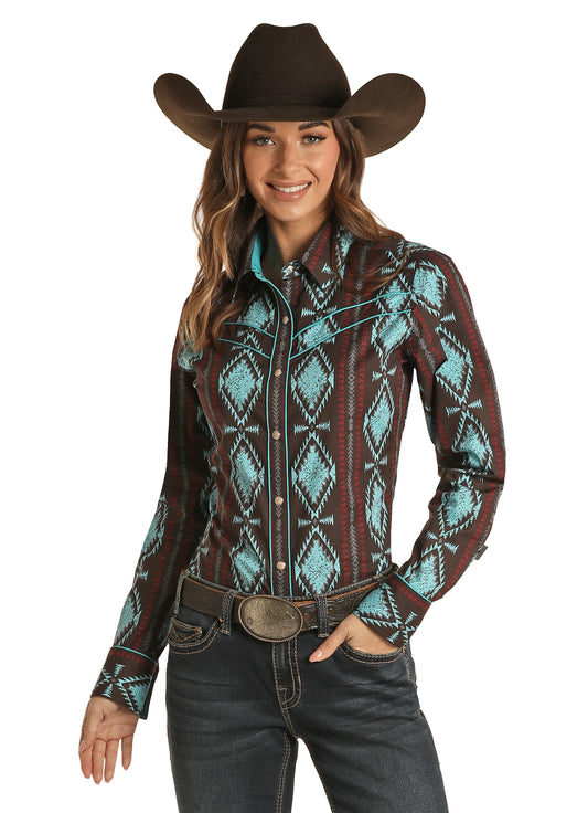 Panhandle Slim® Women's Aztec Print Long Sleeve Snap Front Western Shirt