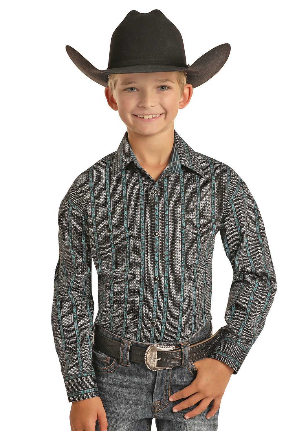 Panhandle Slim® Boy's Fancy Print Long Sleeve Snap Front Western Shirt