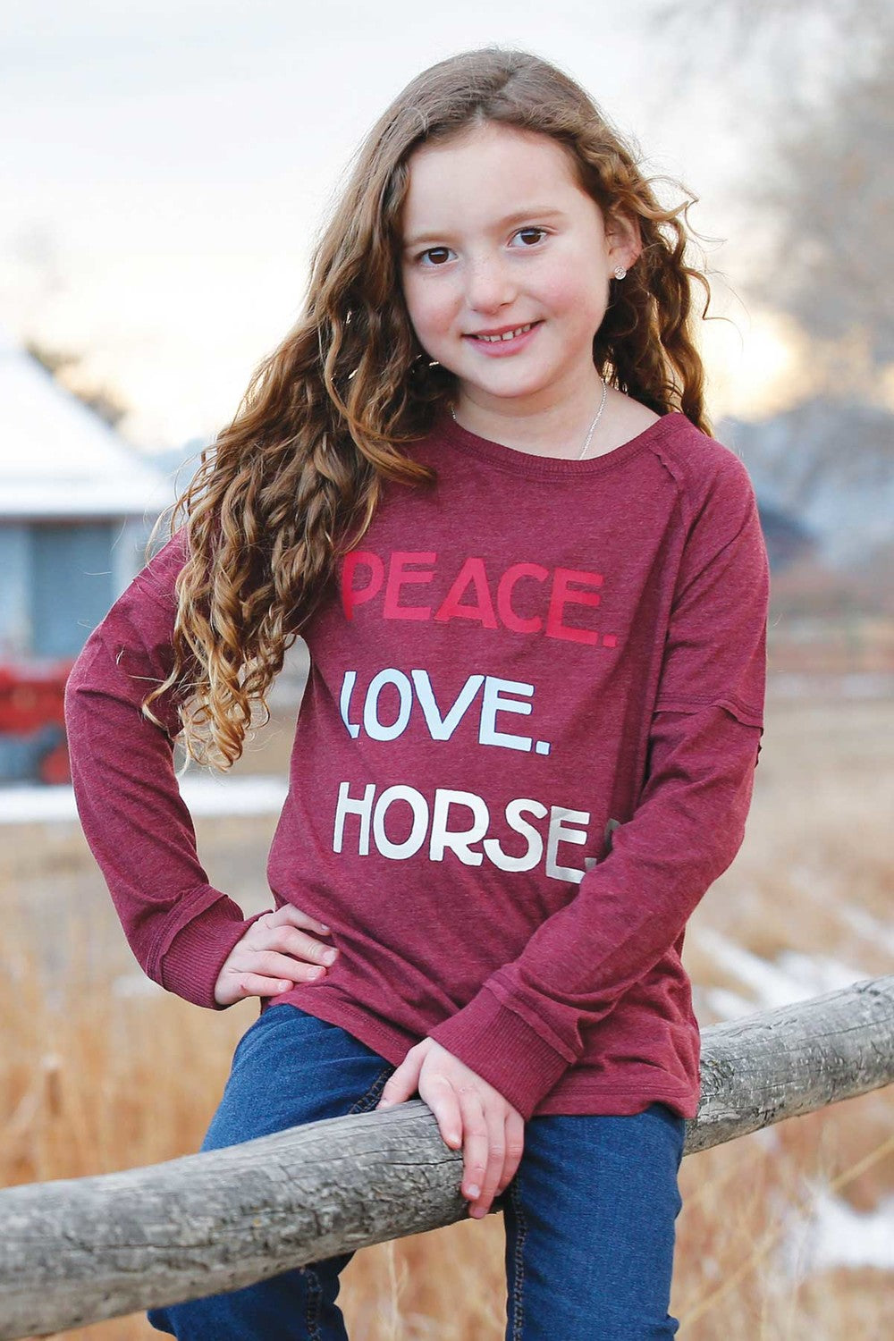 Cruel Girl® Girl's Peace Love Horses Long Sleeve Western T-Shirt