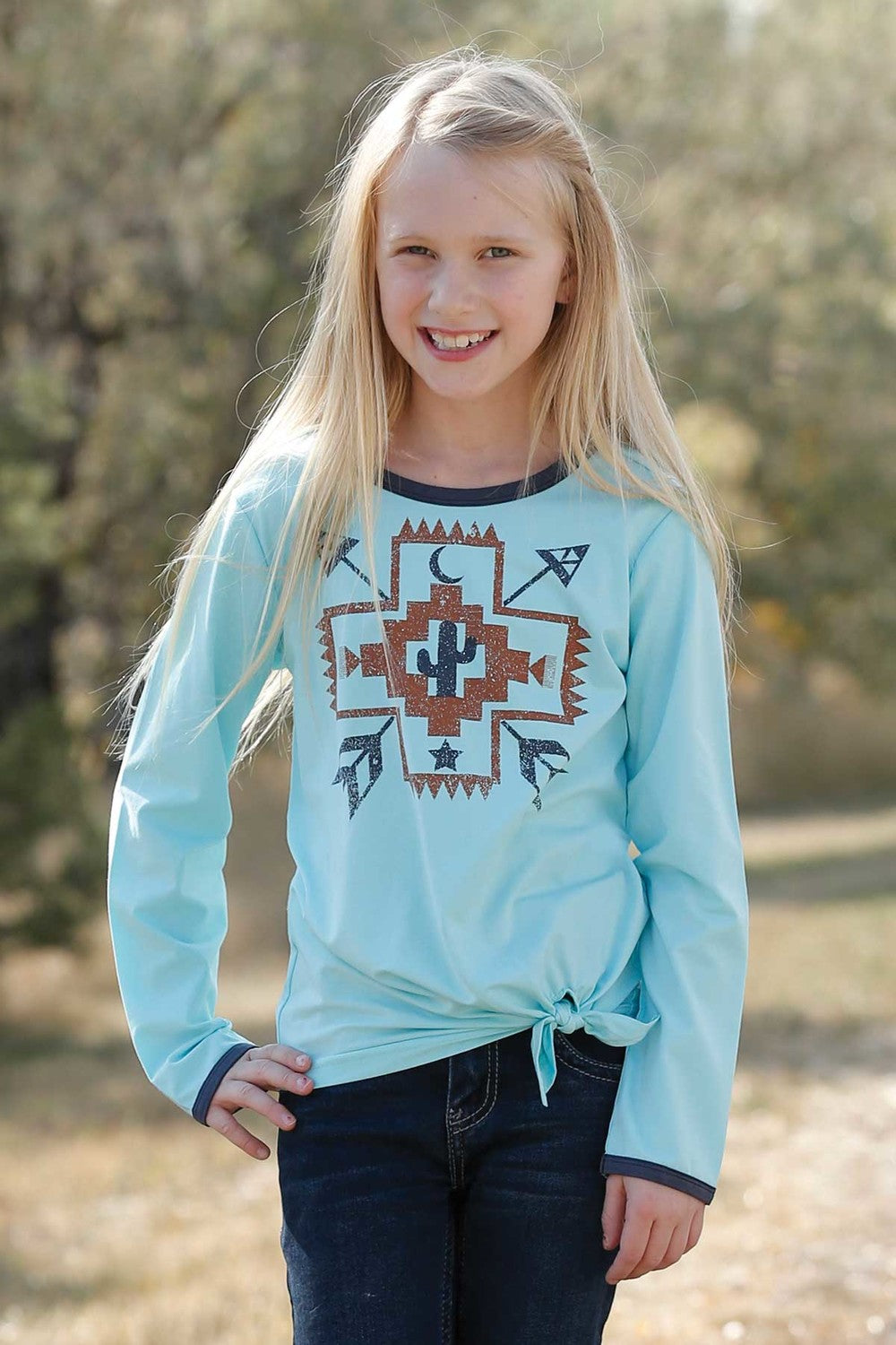 Cruel Girl® Girl's Southwestern Cactus Long Sleeve Western T-Shirt