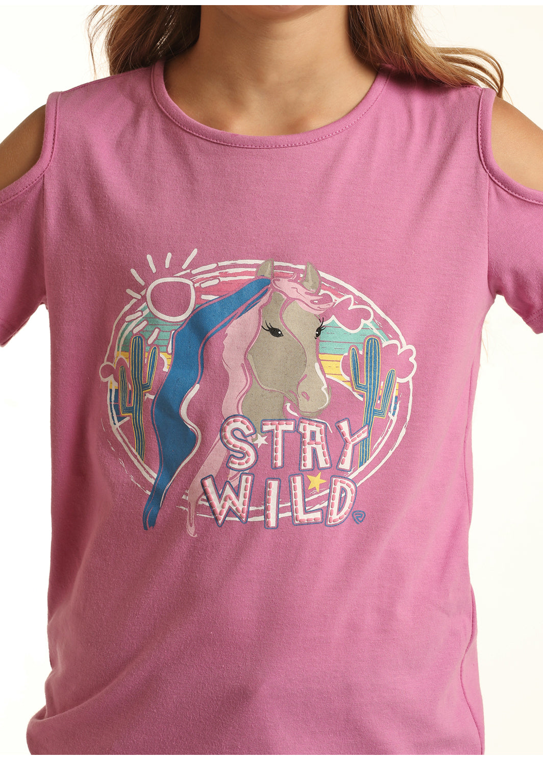 Panhandle Slim® Girl's Pink Stay Wild Print Western T-Shirt