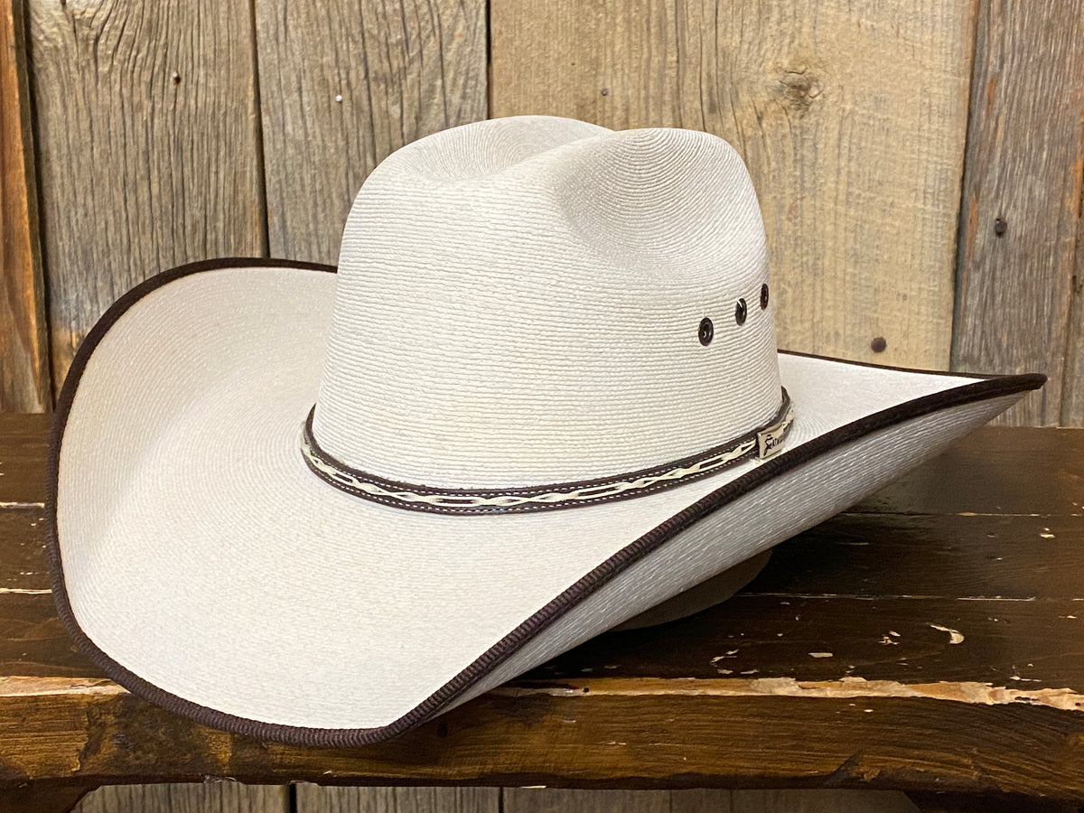 6 7/8 cowboy hat straw leather hatband bling wood-burned swirl & crystal accents Brown Straw Cowboy / Western Hat, Antiqued Look, One a Kind  main image 4
