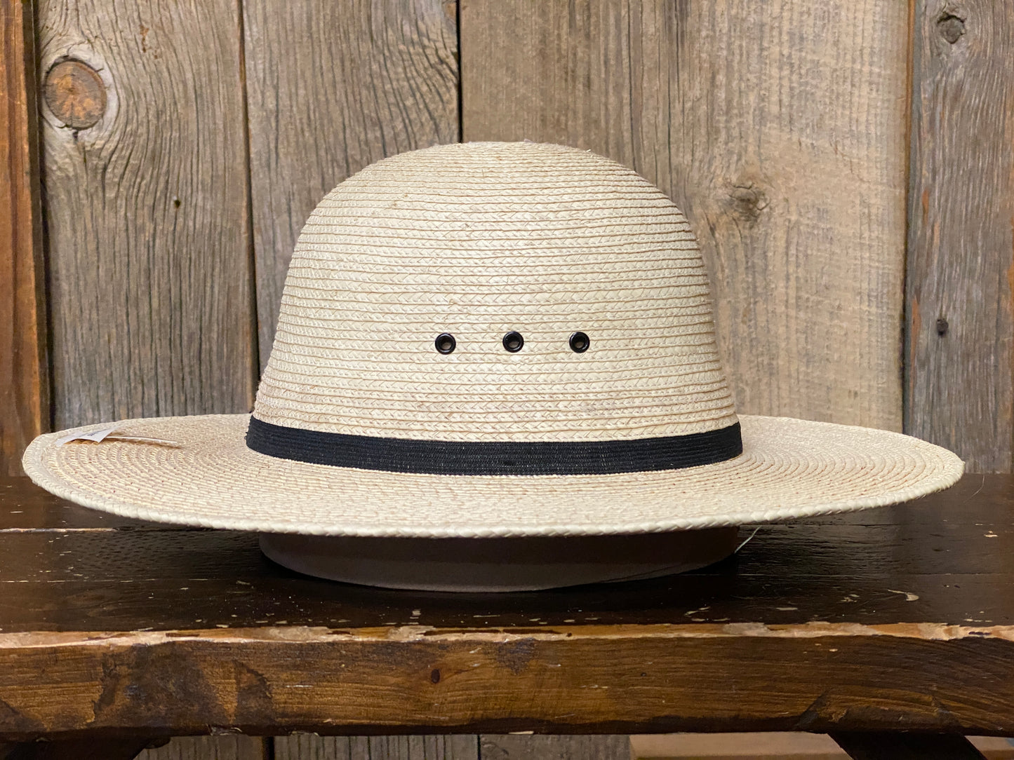 SunBody® Open Crown 3 1/2" Brim Natural Palm Leaf Straw Cowboy Hat