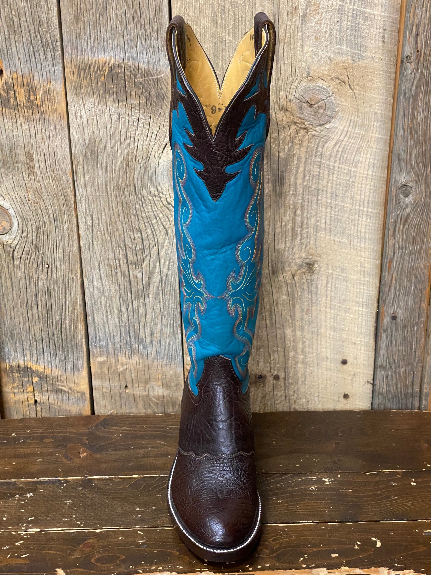 Honcho Solano® Buckaroo Bold Full Grain Leather Tall Top Cowboy Boots - Yellow / Wine / Turquoise