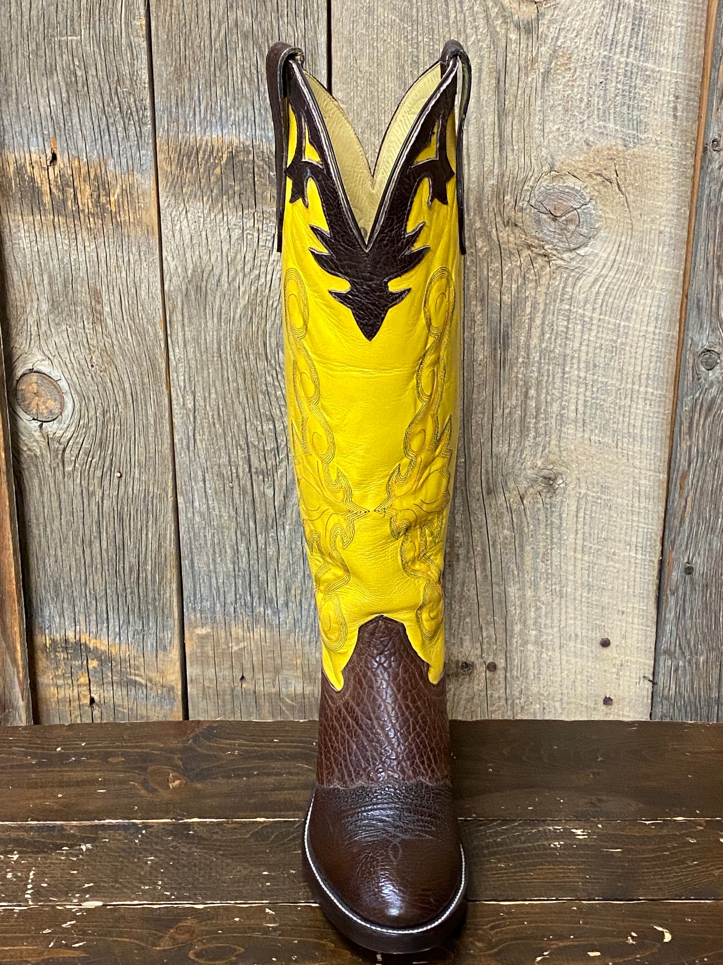 Honcho Solano® Buckaroo Bold Full Grain Leather Tall Top Cowboy Boots - Yellow / Wine / Turquoise