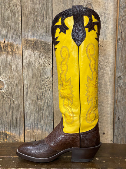 Honcho Solano® Buckaroo Bold Full Grain Leather Tall Top Cowboy Boots - Yellow / Wine / Turquoise