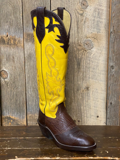 Honcho Solano® Buckaroo Bold Full Grain Leather Tall Top Cowboy Boots - Yellow / Wine / Turquoise
