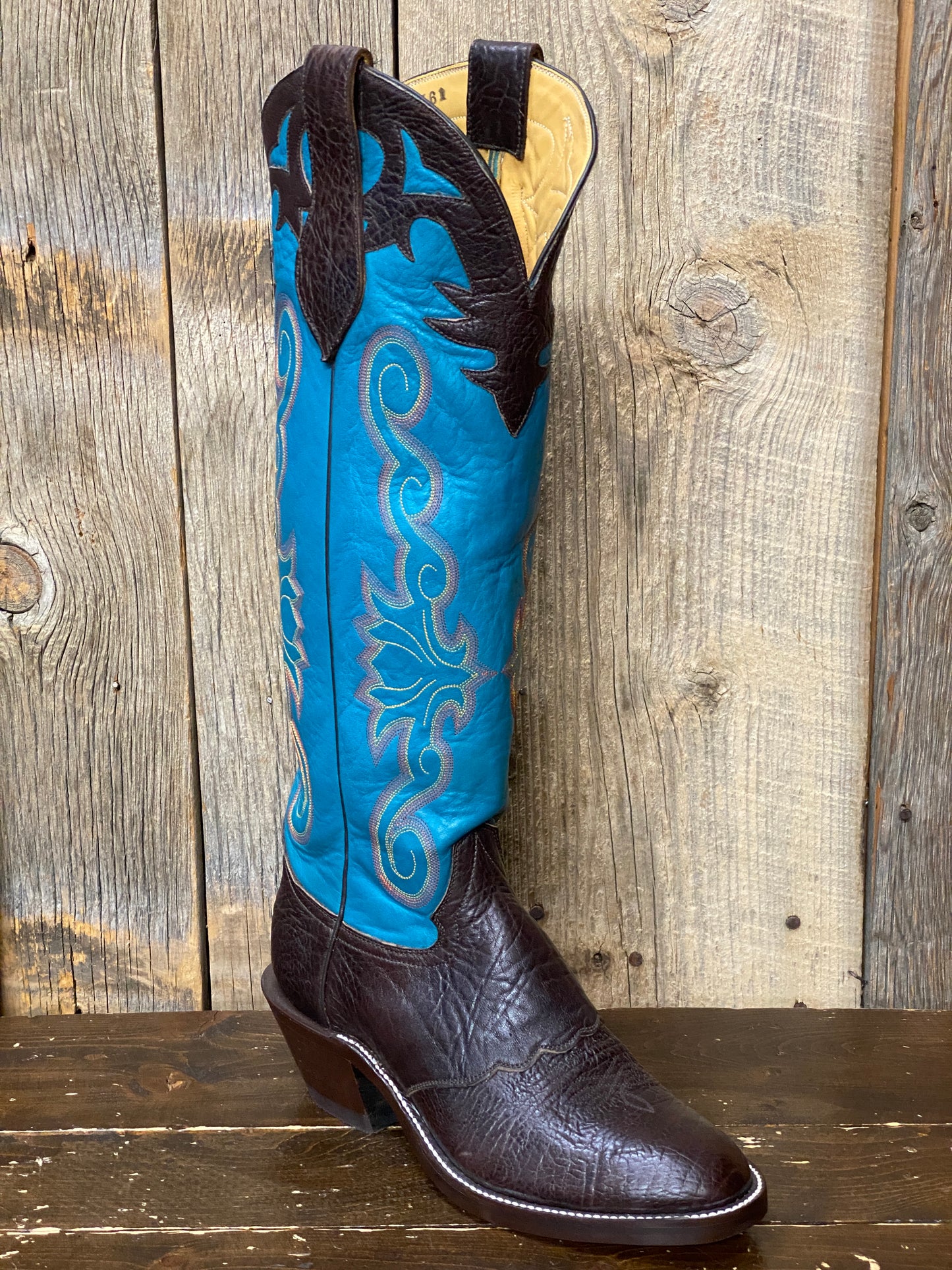 Honcho Solano® Buckaroo Bold Full Grain Leather Tall Top Cowboy Boots - Yellow / Wine / Turquoise