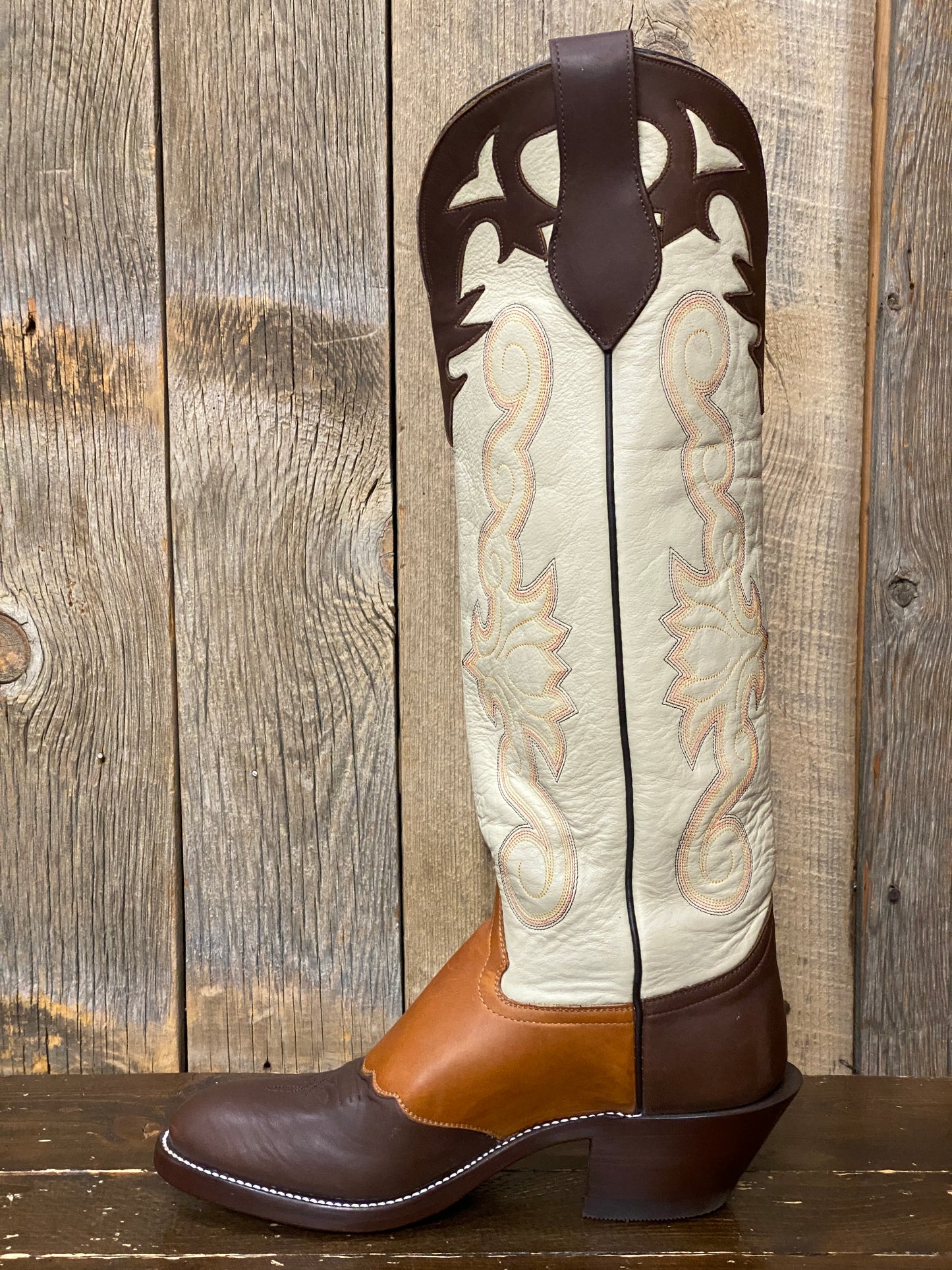 Honcho Solano® Buckaroo Full Grain Leather Tall Top Cowboy Boots - Bone / Saddle