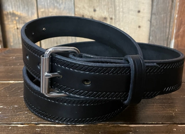 P&B Harness® Handcrafted Rope Tooled Edge Leather Belt
