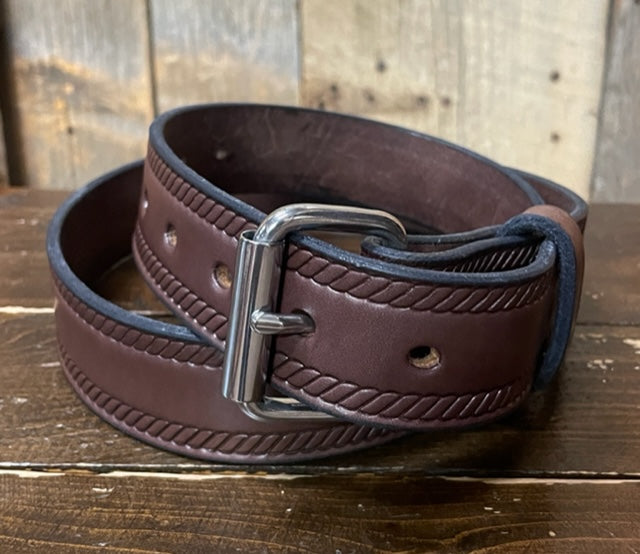 P&B Harness® Handcrafted Rope Tooled Edge Leather Belt