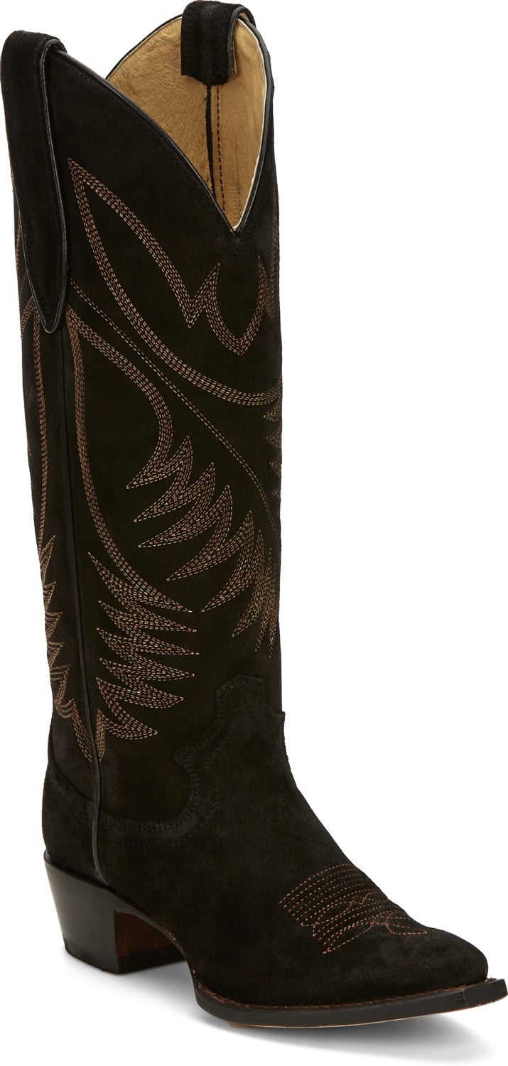 Justin® Women's Clara Black Suede Leather Tall Cowboy Boots