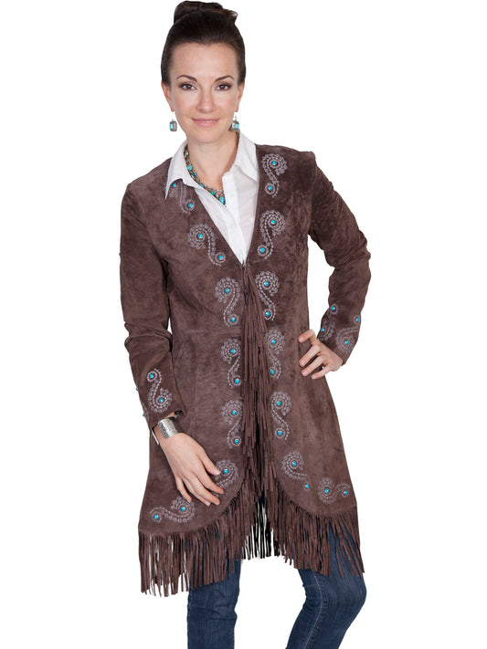 Scully Women's Fringe Embroidered Boar Suede Leather Jacket