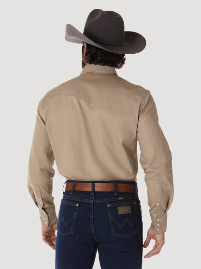 Wrangler® Men's Cowboy Cut® Twill Long Sleeve Snap Front Western Work Shirt - Khaki