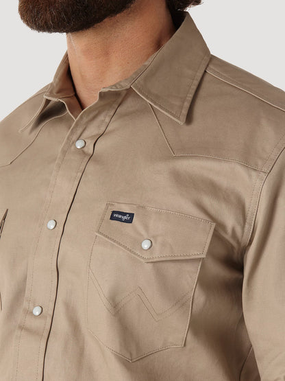 Wrangler® Men's Cowboy Cut® Twill Long Sleeve Snap Front Western Work Shirt - Khaki