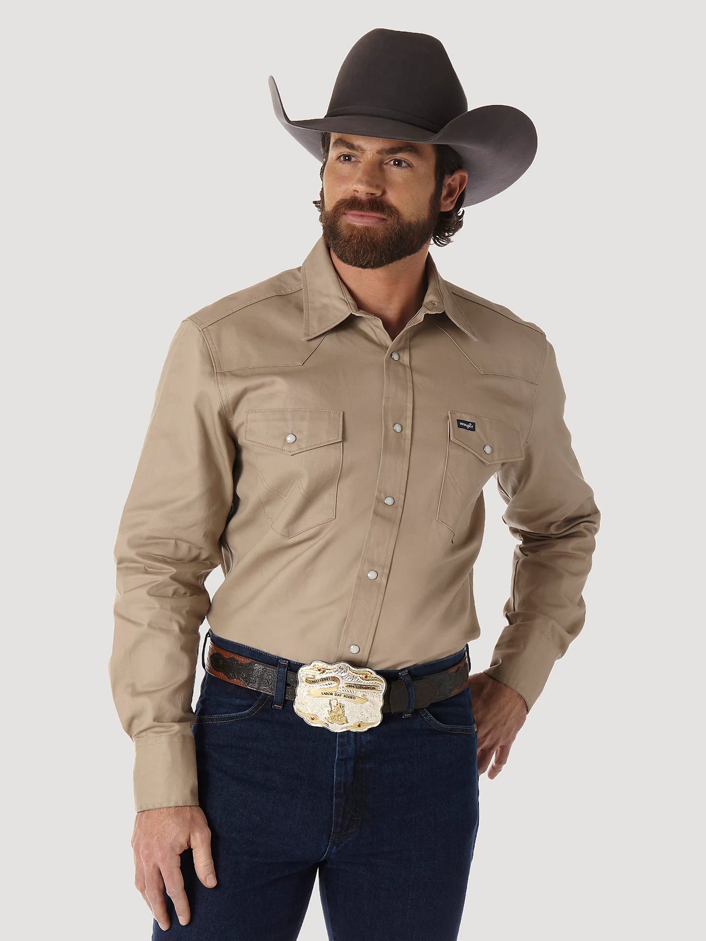 Wrangler® Men's Cowboy Cut® Twill Long Sleeve Snap Front Western Work Shirt - Khaki
