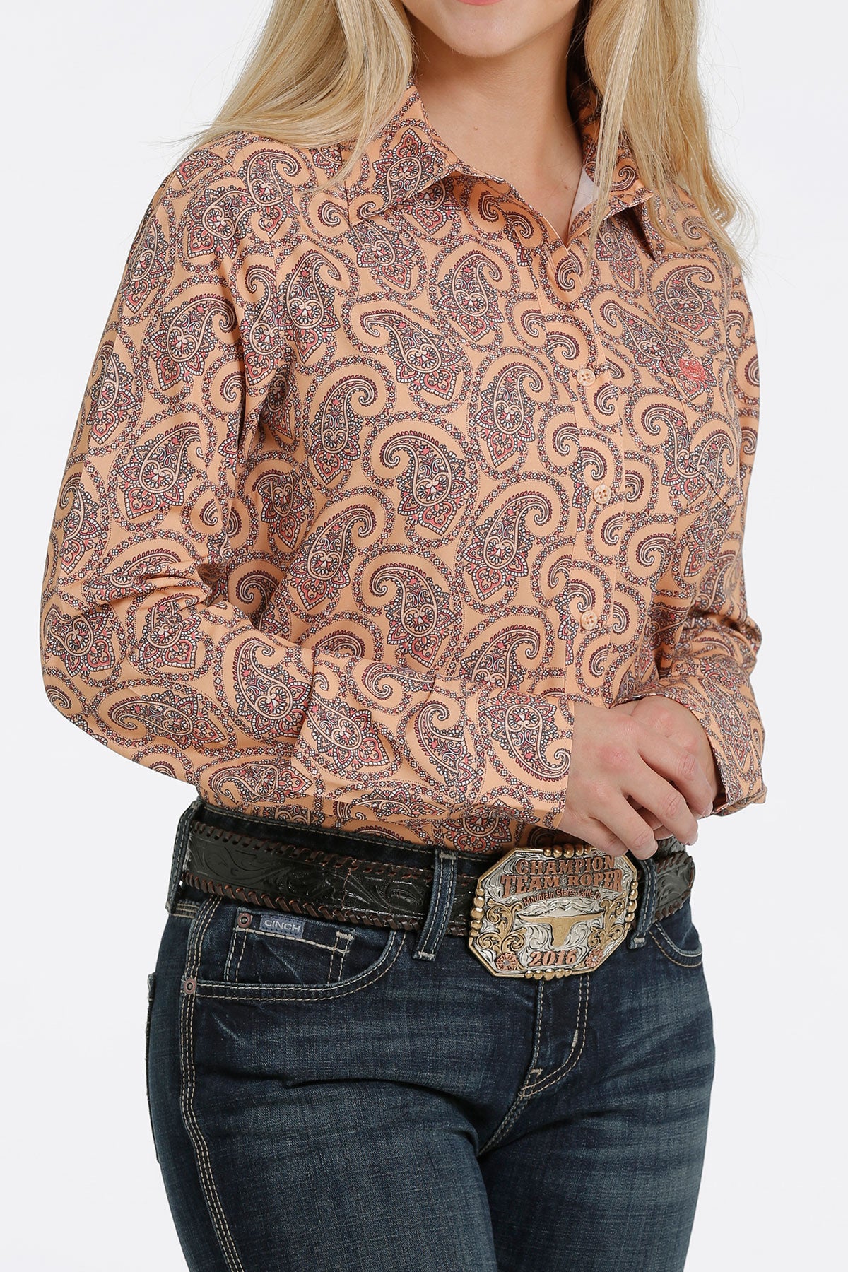 Cinch® Women's Paisley Print Long Sleeve Button Front Western Blouse