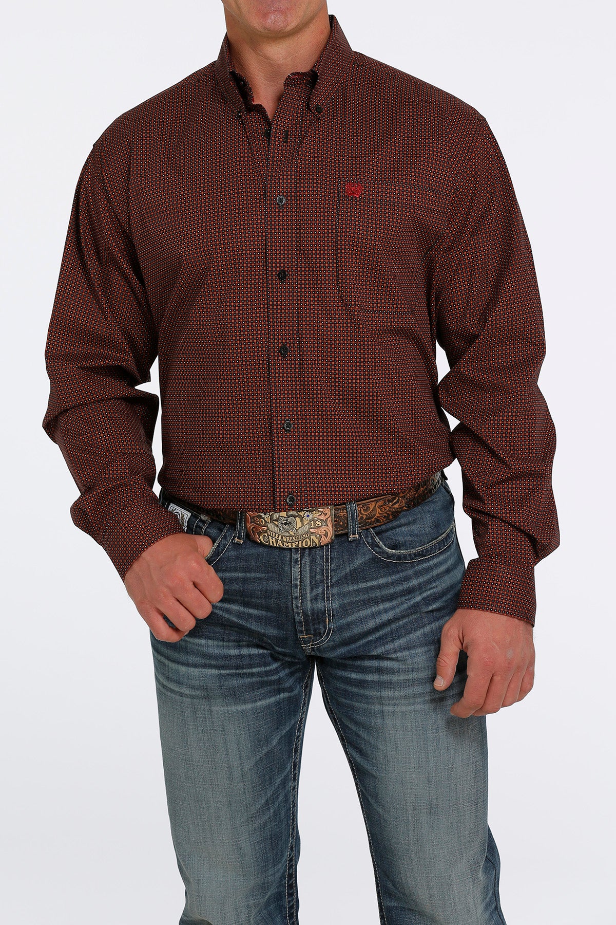 Cinch® Men's Rust Geo Print Long Sleeve Button Front Western Shirt