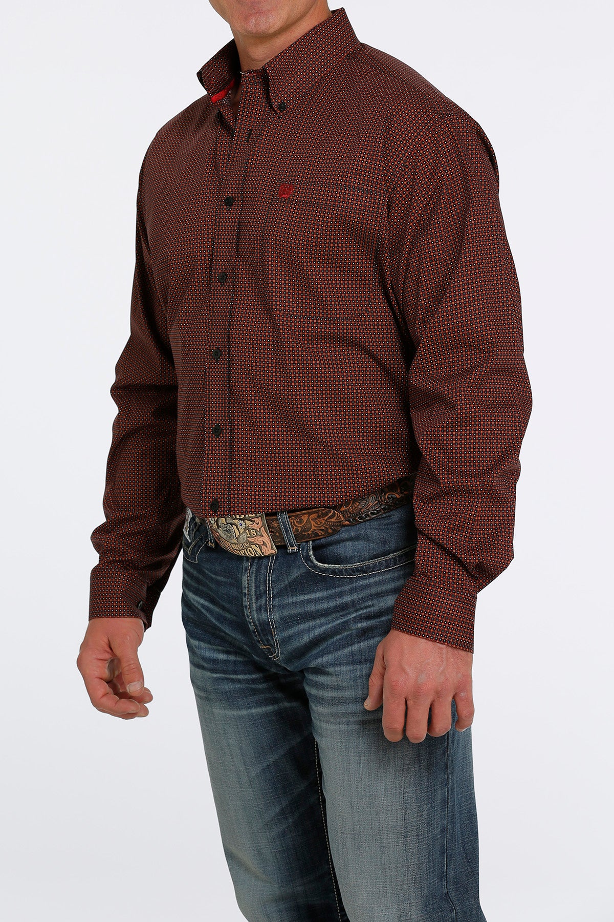 Cinch® Men's Rust Geo Print Long Sleeve Button Front Western Shirt