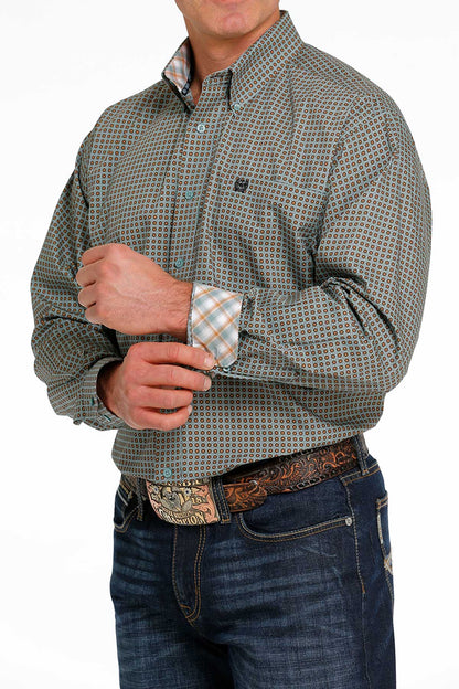 Cinch® Men's Teal Geo Print Long Sleeve Button Front Western Shirt