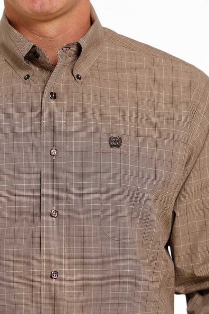 Cinch® Men's Khaki Plaid Print Long Sleeve Button Front Western Shirt