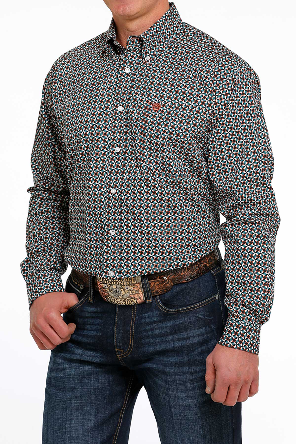 Cinch® Men's Multi-Color Geo Print Long Sleeve Button Front Western Shirt