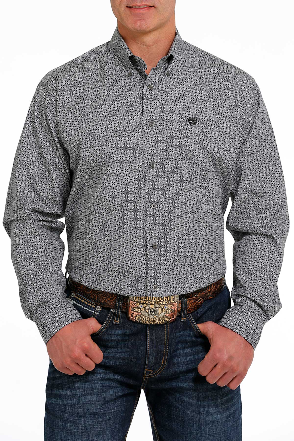 Cinch® Men's Grey Geo Print Long Sleeve Button Front Western Shirt